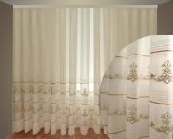 Тюль Неаполь із золотою смужкою вишивка на льоні 500x270 білий Декор-ін