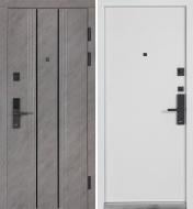 Дверь входная Булат Термо Тандем Электро модель 590/гладкая белый матовый / срез камня 2050x850 мм правая