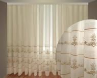 Тюль Неаполь із золотою смужкою вишивка на льоні 300x270 білий Декор-ін