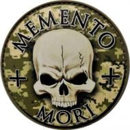 Шеврон АРТ ІДЕЯ Патч "MEMENTO MORI!", ПВХ з липучкою, олива піксель, круглий, діам.63 мм