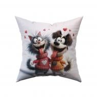 Подушка декоративная Dog and Cat 38x38 см розовый с рисунком