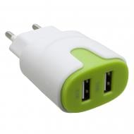 Мережевий зарядний пристрій Patron 2 x USB 2.0 2A/1A White-Green PN-2USB-220V-G