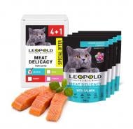 Корм вологий Леопольд м'ясний делікатес з лососем для котів (акція 4+1) 500 г