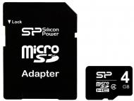 Флеш память USB Silicon Power MicroSDHC 4GB Class 4 + SD-adapter