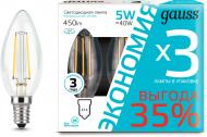Лампа світлодіодна Gauss FIL 3 шт./уп. C37 5 Вт E14 4100 К 220 В прозора Лампа світлодіодна Gauss FIL 3 шт./уп. C37 5 Вт E14 4100 К 220 В прозора