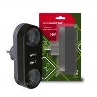 Двойник Euroelectric с заземлением 2 гн. черный EE-2/2USB-16A(black)