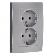 УЦІНКА! Розетка подвійна із заземленням Makel Lillium Natural Kare IP20 срібло 32065057 (УЦ №2997)