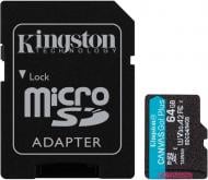 Карта пам'яті Kingston microSDXC 64 ГБ Class 10 (SDCG4/64GB ) V30 A2 + SD-адаптер