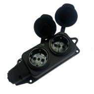 Колодка ElectrO 2х2P+PE 16A 250В IP44 с заземлением 2 гн. без выключателя черный S02DW2