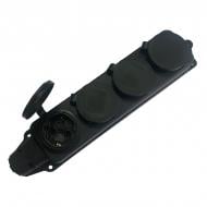 Колодка ElectrO 4х2P+PE 16A 250В IP44 с заземлением 4 гн. без выключателя черный S02DW4