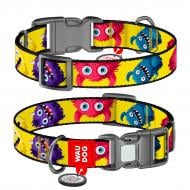 Нашийник Waudog Nylon малюнок "Мохнаті монстри" пластиковий фастекс XL Ш25 мм Д37-58 см