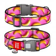 Нашийник Waudog Nylon малюнок "Банани на рожевому" пластиковий фастекс XXL Ш35 мм Д46-70 см
