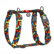 Шлейка анатомическая Waudog Nylon рисунок "Блоки" XL Ш35 мм A 60-100 см B 70-100 см