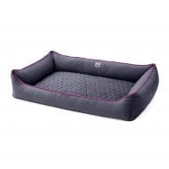 Лежак PETBED Лакі 3XL 120х80 см h-24 см велюр темно-сірий/кант бузковий