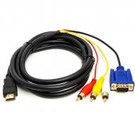 Кабель відео та живлення PowerPlant HDMI (M) – VGA (M)/3хRCA (M) 1080p 1 м чорний (CA912018)