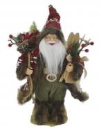 Декоративна новорічна фігура Санта лісовий із мішечком червоно-зелений 30 см