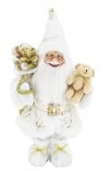 Декоративная новогодняя фигура Санта с мишкой бело-золотой 40 см