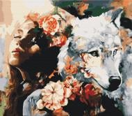 Картина по номерам Девушка с волком в цветах. BS52785 40x50 см Brushme