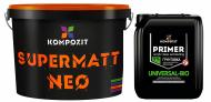 Краска интерьерная Kompozit SUPERMATT NEO Белая 14 кг + Грунтовка акриловая Kompozit UNIVERSAL-BIO 5 л