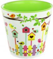 Горшок пластиковый Алеана Деко Птички 16х15,5 круглый 1,8 л белый с салатовым