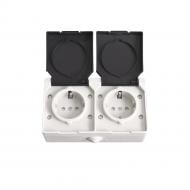 Розетка накладная двойная влагозащищенная с заземлением ELM с крышкой IP54 серый 41-0044