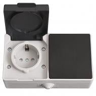 Розетка + вимикач одноклавішний вологозахищена із заземленням з кришкою 16А 250В IP54 сірийчорний 41-0042 Розетка + вимикач одноклавішний вологозахищена із заземленням з кришкою 16А 250В IP54 сірийчорний 41-0042