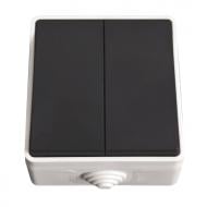 Выключатель влагозащищенный двухклавишный ELM без подсветки черный 41-0036