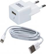 Сетевое зарядное устройство JUST Atom USB Wall Charger (1A/5W, 1USB) White с Lightning кабелем (WCHRGR-TMLGHT-WHT)