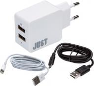 Сетевое зарядное устройство JUST Core Dual USB Wall Charger 3,4 A/17 W 2USB c microUSB&Lightning кабелями WCHRGR-CR2C-WHT