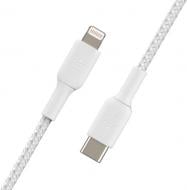 Кабель Belkin USB-С - Lightning, BRAIDED 1 м білий (CAA004BT1MWH)