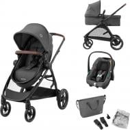 Коляска 3 в 1 Maxi-Cosi ZELIA S TRIO Dark Grey (Black Frame/Brown Leather + CabrioFix S i-Size + сумка)