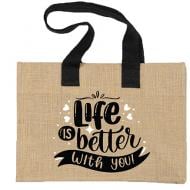 Сумка Life is better для подарунків джутова M ТК-СУМКА 25x35x12 мм чорний / білий