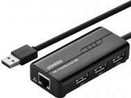Мережевий адаптер UGREEN з USB хабом UGREEN USB 2.0 Hub with Fast Ethernet Adapter Black (20264)