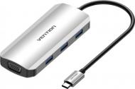 Док-станція Vention USB3.1 Type-C - HDMI/VGA/USB 3.0x3/PD 100W Hub 6-in-1 silver (TOIHB)