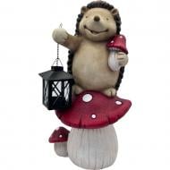 Фігура садова Zhongyang Economic їжак на грибочку з ліхтарем коричневий із червоним 23x18x41см