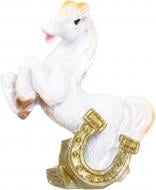 Сувенир новогодний конек с подковой полигума белый 5 см Сувенир новогодний конек с подковой полигума белый 5 см