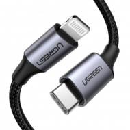 Кабель UGREEN US304 USB Type-C Male to Lightning Male Cable Aluminum Shell Braided 3A 1,5 м black (60760)