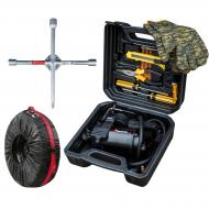 Компресcор автомобильный Poputchik 35 л/мин в кейсе + чехол для колес R14-17 + ключ крестообразный