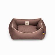 Лежак PETBED Лакки XS 50х45 см h-15 см велюр коричневый/кант бежевый