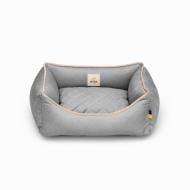 Лежак PETBED Лакі XS 50х45 см h-15 см велюр сірий/кант бежевий