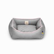 Лежак PETBED Лакки XS 50х45 см h-15 см велюр серый/кант розовый