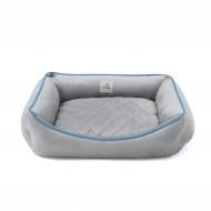 Лежак PETBED Лакки S 60х50 см h-16 см велюр серый/кант голубой