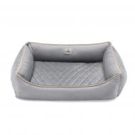 Лежак PETBED Лакки L 80х60 см h-20 см велюр серый/кант бежевый