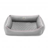 Лежак PETBED Лакки L 80х60 см h-20 см велюр серый/кант розовый