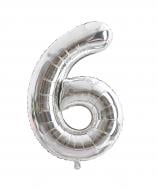 Шарик фольгированный цифра "6" серебряный 1 шт.