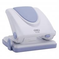 Дырокол E0125 бело-синий с линейкой Deli