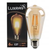 Лампа светодиодная Luxray FIL 6 Вт ST64 прозрачная E27 220 В 2400 К LXF424-ST64-2706