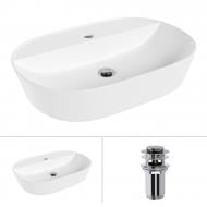 УЦІНКА! Умивальник з отвором Helmken 46060000 2 в 1: овальний 60 см з донним клапаном Сlick-clack (УЦ №3000)