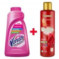 Комплект Vanish Пятновыводитель жидкий для тканей Vanish Oxi Action 1 л + Гель для стирки Woolite Premium Color 900 мл