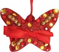 Елочная игрушка Бабочка с бантом красная 12 см